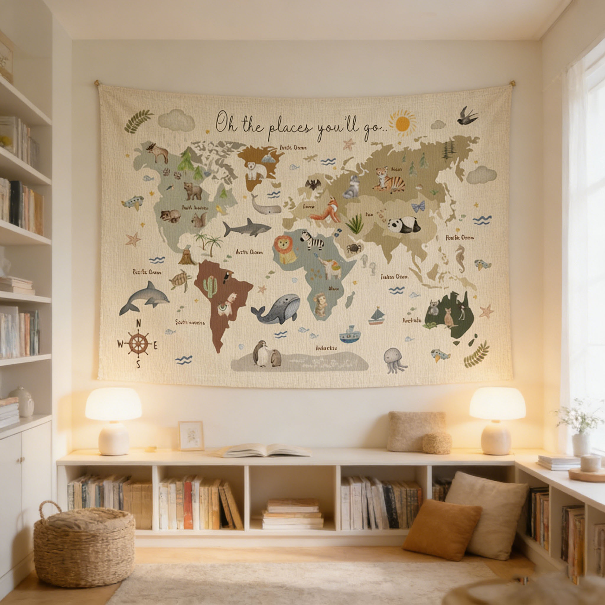 Kids Education Banner - Tapiz con Mapa del Mundo de