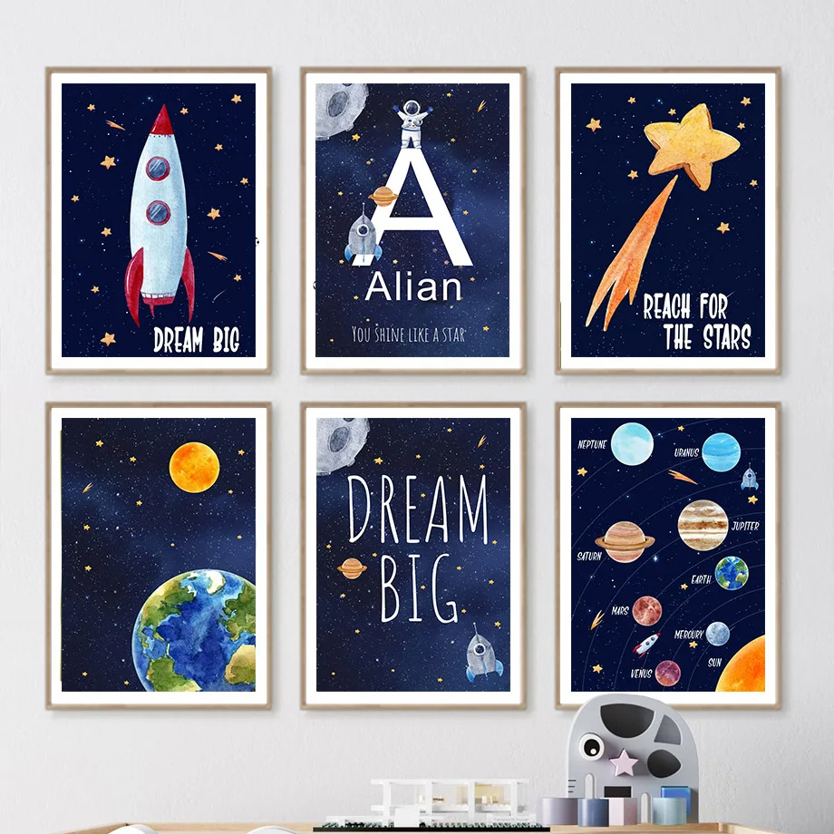 Kids Educational Posters - Pintura en lienzo personalizada con nombre,