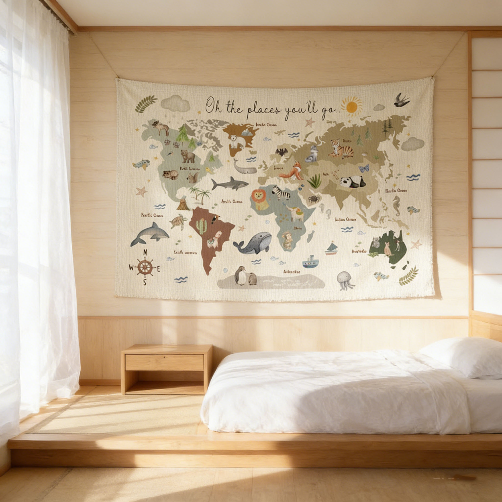 Tapiz con Mapa del Mundo de An - Kids Education Banner reseña y precio